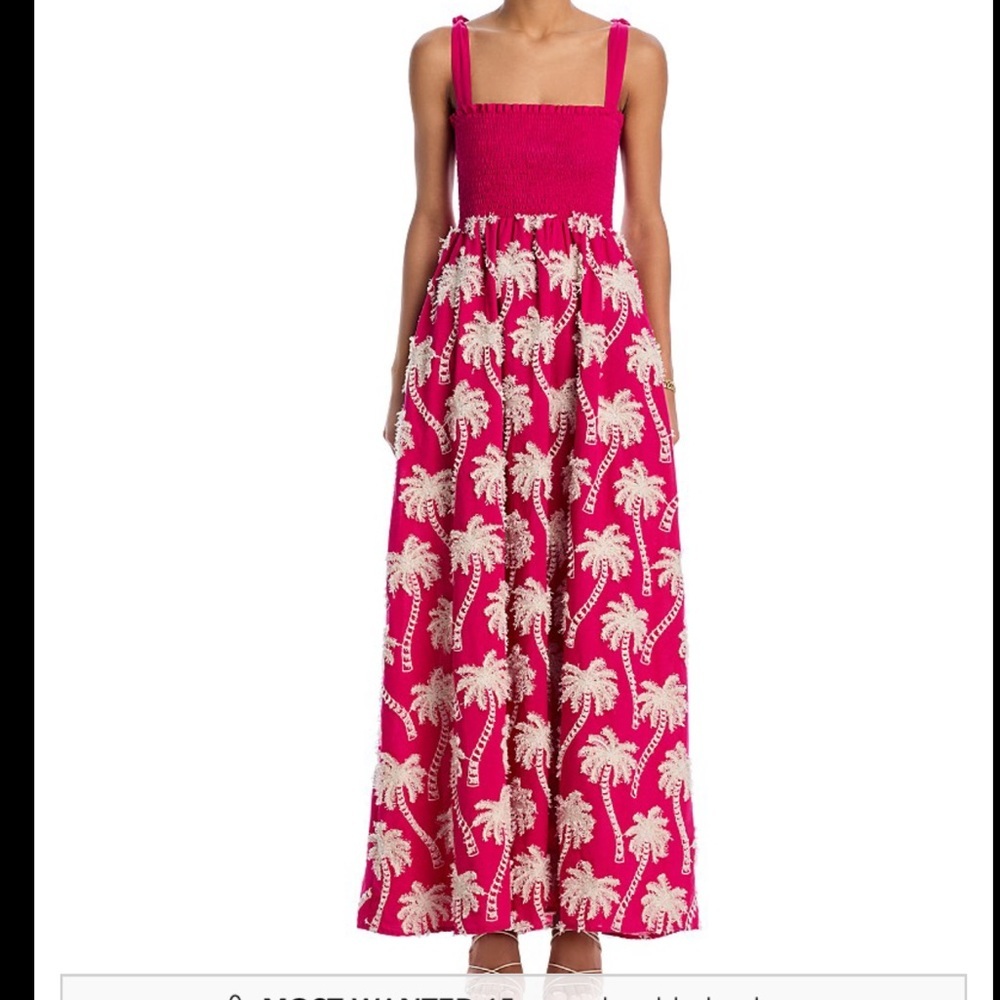 Agua by Agua Bendita Pink Maxi Dress with Cream Palm Print